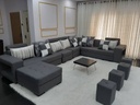 DTV Harmonic Sofa Set with Ottoman, 4 Puff Stools and Throw Pillows